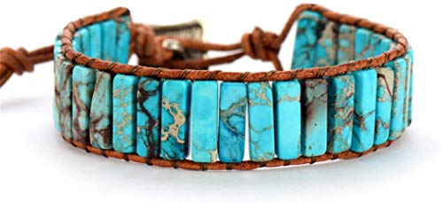 YGLINE Leather Chakra Handmade Imperial Jasper Wrap Adjustable Bead Bracelet